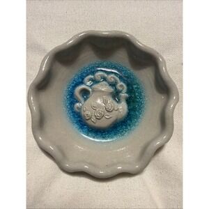 2014  Salmon Falls Stoneware Pottery Teapot Trinket Dish Sea Glass Geode Glass
